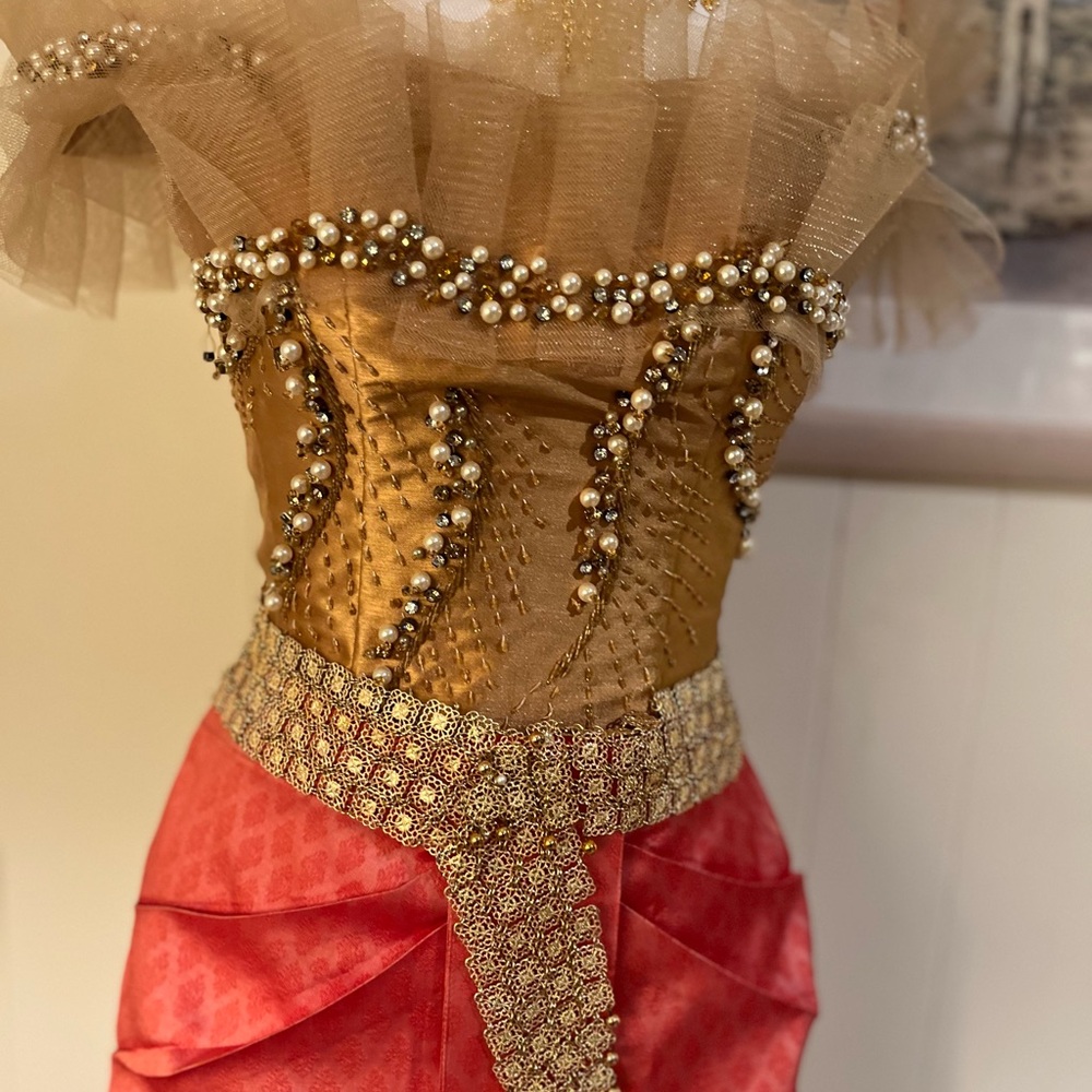 Gold and Red Beaded Gown